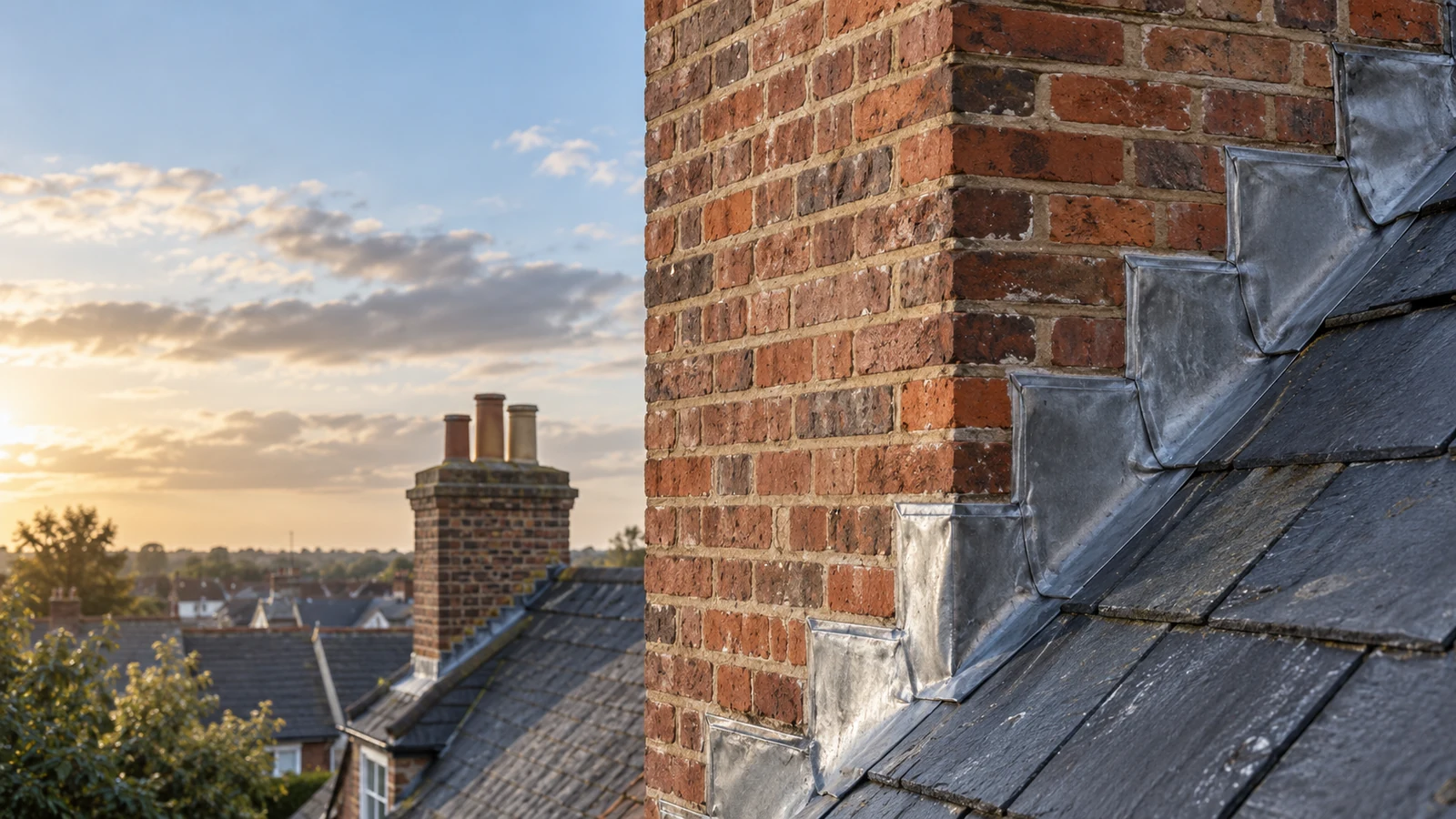 Illustration of leadwork flashing on a British property