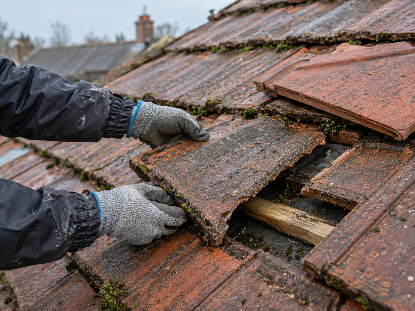 Illustrative close-up of roof repairs work