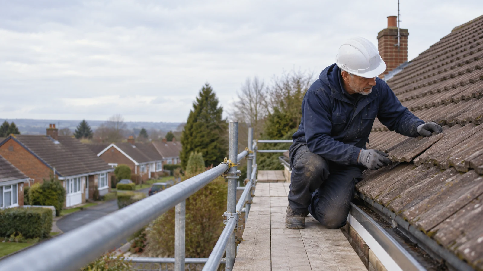 Illustration of roof repairs on a British property